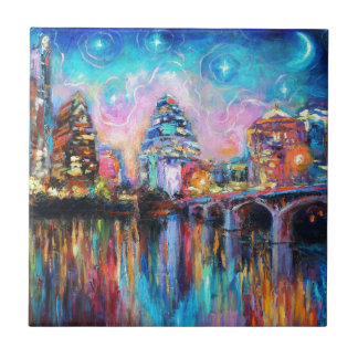Austin Skyline in de nacht van de cityscape Kunstc Tegeltje