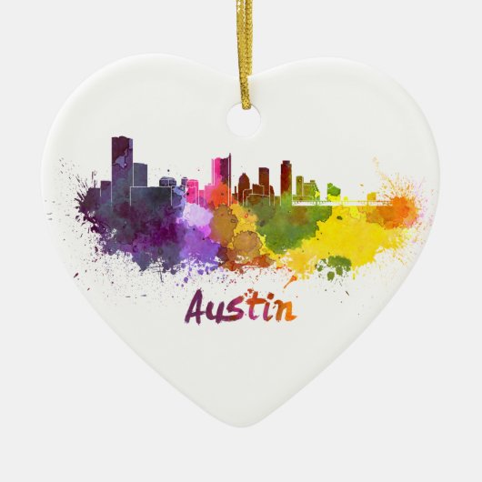 Austin skyline in waterverf keramisch ornament (Voorkant)