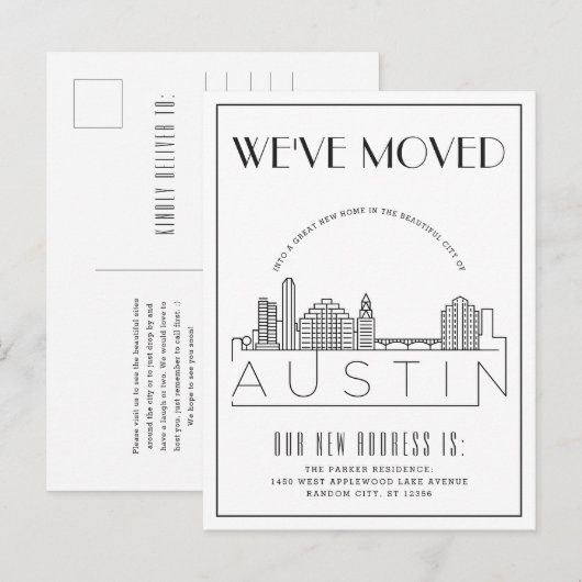 Austin Skyline Modern Deco | Adreswijziging Aankondigingskaart (Voorkant / Achterkant)