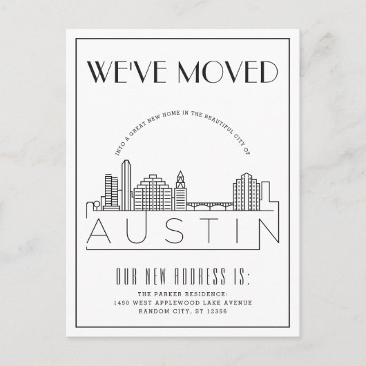 Austin Skyline Modern Deco | Adreswijziging Aankondigingskaart (Voorkant)