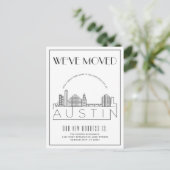 Austin Skyline Modern Deco | Nieuw Adres Aankondigingskaart (Staand voorkant)