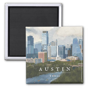 Austin Skyline Painted Art Print Magneet