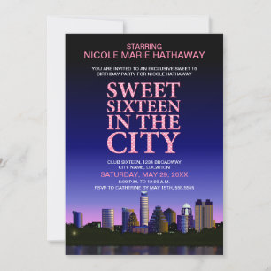 Austin Skyline Sweet Sixteen Movie Party Kaart