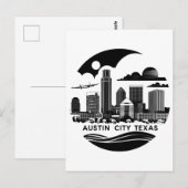 Austin Stad Texas Silhouette Retro Zwart & Wit Kun Briefkaart (Voorkant / Achterkant)