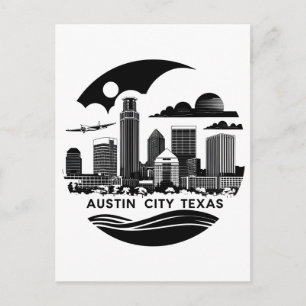 Austin Stad Texas Silhouette Retro Zwart & Wit Kun Briefkaart