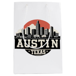 Austin Stad Texas Silhouette Retro Zwart & Wit Kun Medium Cadeauzakje
