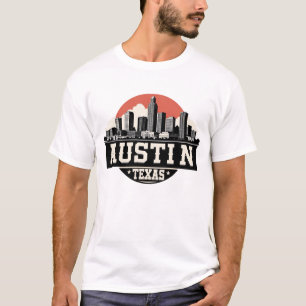 Austin Stad Texas Silhouette Retro Zwart & Wit Kun T-shirt