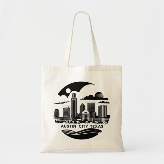 Austin Stad Texas Silhouette Retro Zwart & Wit Kun Tote Bag (Voorkant)