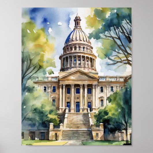 Austin State Capital Texas Waterverf Poster (Voorkant)