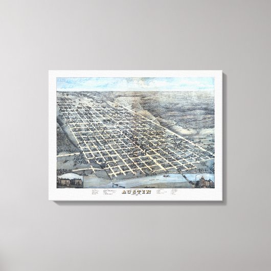 Austin, Texas Antiek Luchtfoto Stadsplattegrond va Canvas Afdruk (Voorkant)