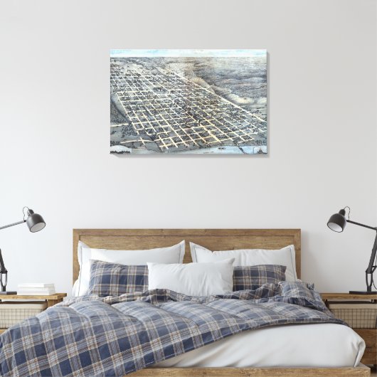 Austin, Texas Antiek Luchtfoto Stadsplattegrond va Canvas Afdruk (Insitu (Slaapkamer))