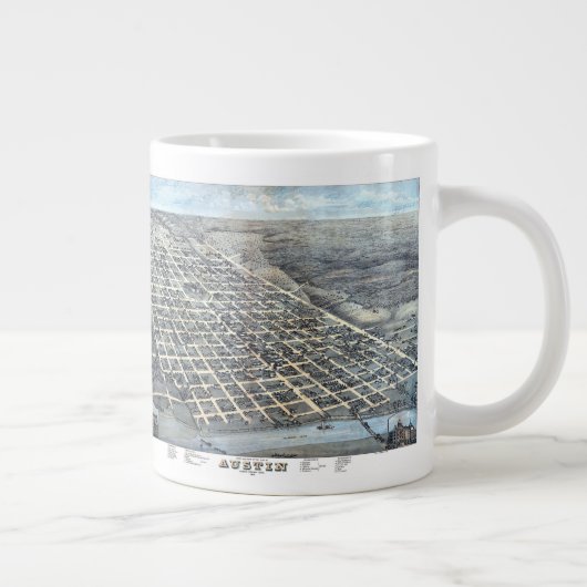 Austin, Texas Antiek Luchtfoto Stadsplattegrond va Grote Koffiekop (Rechts)