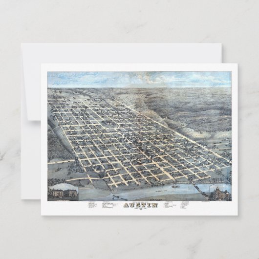 Austin, Texas Antiek Luchtfoto Stadsplattegrond va Kaart (Voorkant)