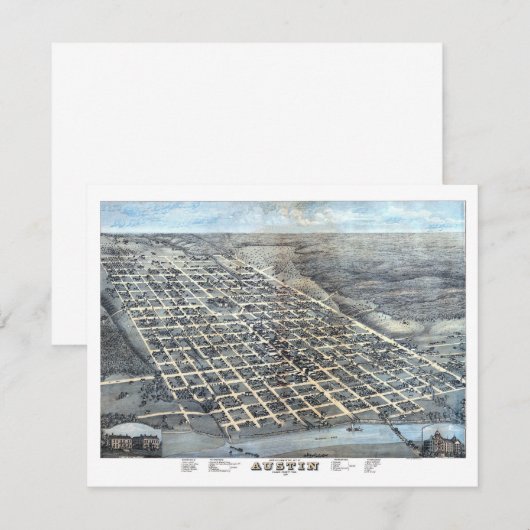 Austin, Texas Antiek Luchtfoto Stadsplattegrond va Kaart (Voorkant / Achterkant)