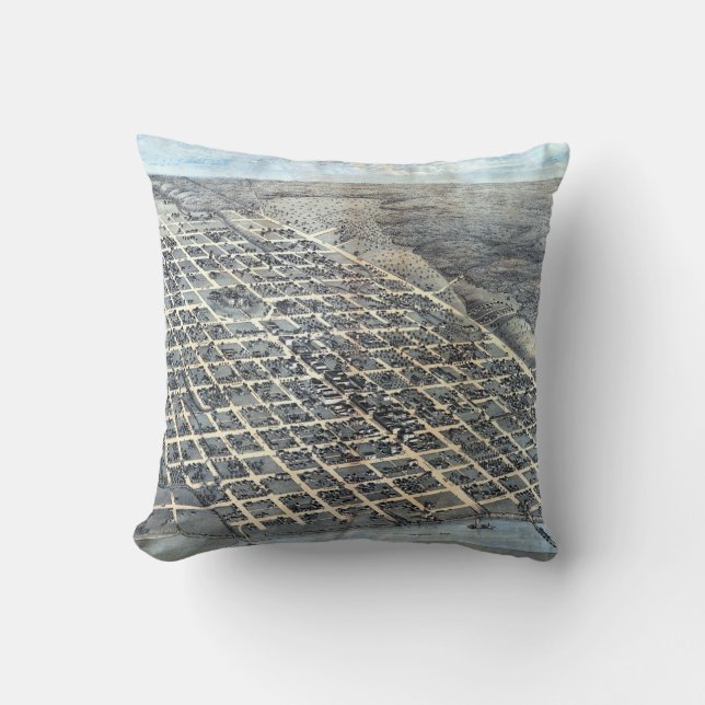 Austin, Texas Antiek Luchtfoto Stadsplattegrond va Kussen (Voorkant)