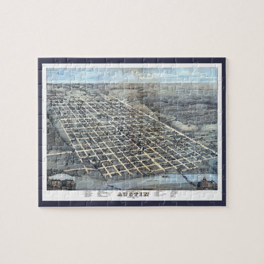 Austin, Texas Antiek Luchtfoto Stadsplattegrond va Legpuzzel (Horizontaal)