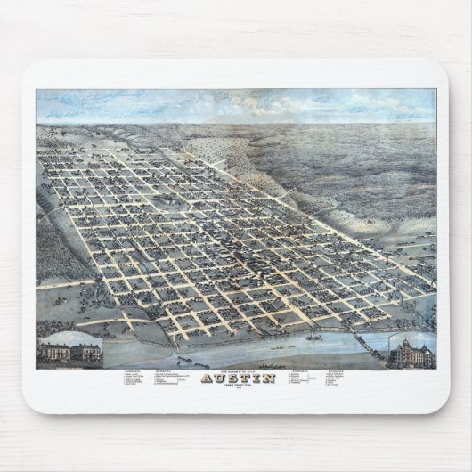 Austin, Texas Antiek Luchtfoto Stadsplattegrond va Muismat (Voorkant)