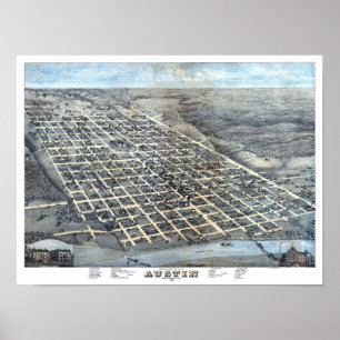 Austin, Texas Antiek Luchtfoto Stadsplattegrond va Poster