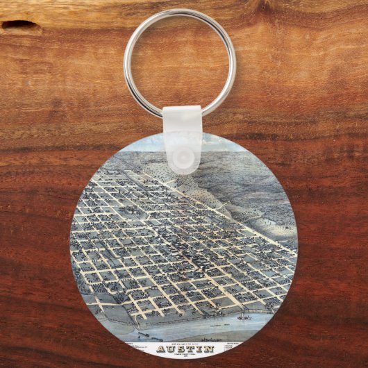 Austin, Texas Antiek Luchtfoto Stadsplattegrond va Sleutelhanger (Voorkant)