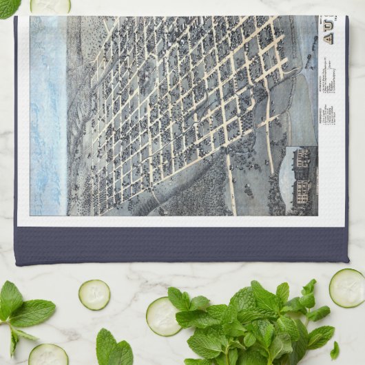 Austin, Texas Antiek Luchtfoto Stadsplattegrond va Theedoek (Gevouwen)