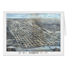 Austin, Texas Antieke Luchtkaart van 1873