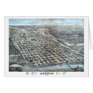 Austin, Texas Antieke Luchtkaart van 1873