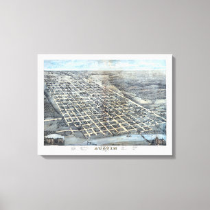 Austin, Texas Antieke Luchtkaart van 1873 Canvas Afdruk