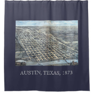 Austin, Texas antieke luchtstadkaart uit 1873 Douchegordijn