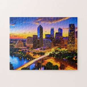 Austin Texas Art 3 Fotopuzzel Skyline Art Austin Legpuzzel