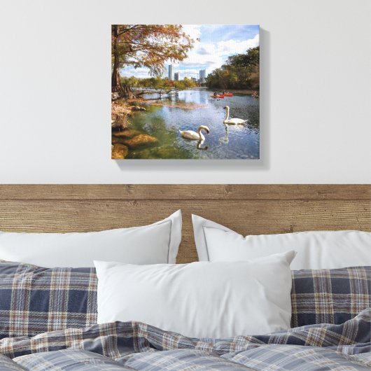 Austin, Texas Barton Creek/Ladybird Lake Skyline Canvas Afdruk (Insitu (Slaapkamer))