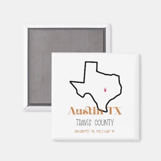 Austin Texas Burnt Oranje Fridge Magnet (Voorkant / Achterkant)
