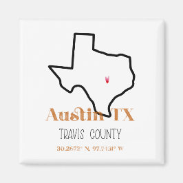 Austin Texas Burnt Oranje Fridge Magnet