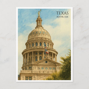 Austin Texas Capitol Dome Aquarel Ansichtkaart Feestdagenkaart