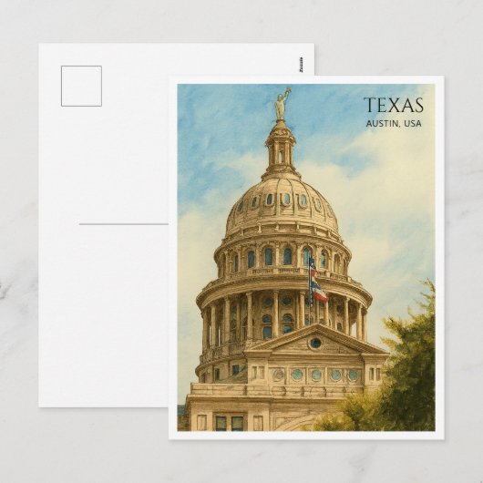 Austin Texas Capitol Dome Waterverf Briefkaart (Voorkant / Achterkant)