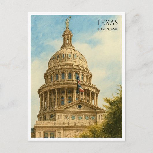 Austin Texas Capitol Dome Waterverf Briefkaart (Voorkant)