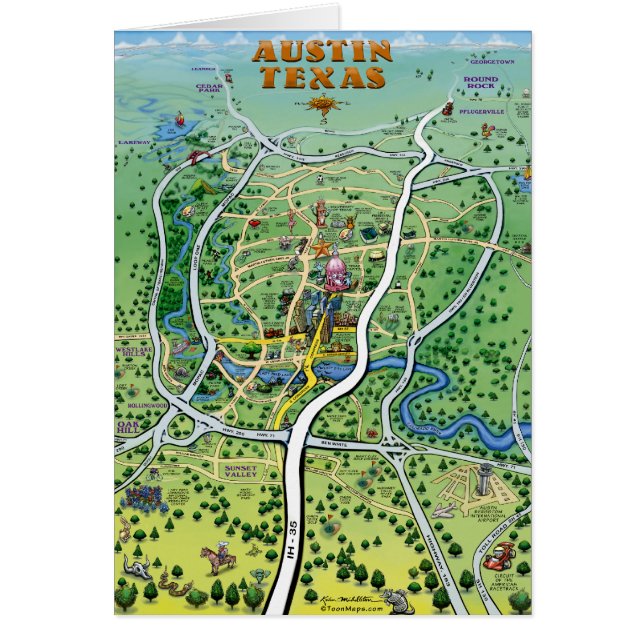 Austin Texas Cartoon Map (Voorkant)