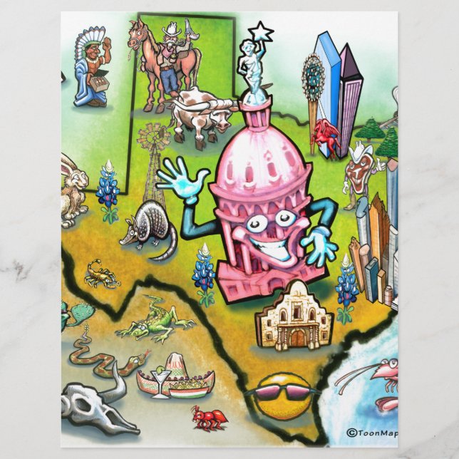 Austin Texas Cartoon Map (Voorkant)