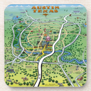 Austin Texas Cartoon Map Bier Onderzetter