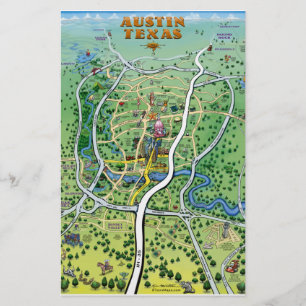 Austin Texas Cartoon Map Briefpapier