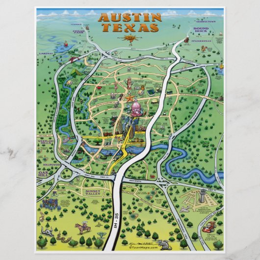 Austin Texas Cartoon Map Flyer (Voorkant)