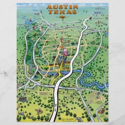 Austin Texas Cartoon Map Flyer (Voorkant)