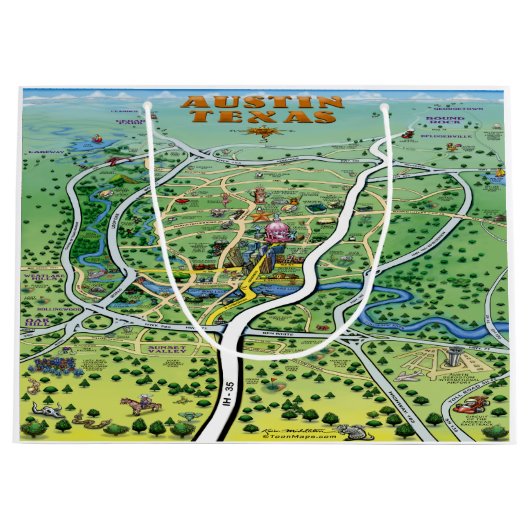 Austin Texas Cartoon Map Groot Cadeauzakje (Voorkant)