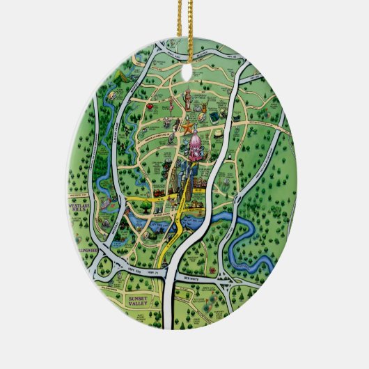 Austin Texas Cartoon Map Keramisch Ornament (Rechts)