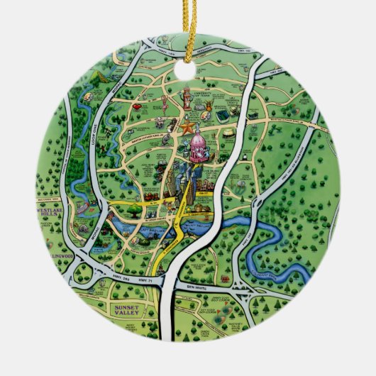 Austin Texas Cartoon Map Keramisch Ornament (Voorkant)