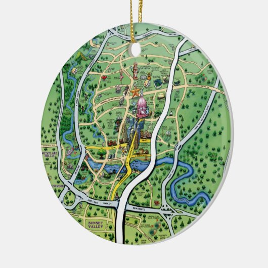 Austin Texas Cartoon Map Keramisch Ornament (Links)