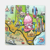 Austin Texas Cartoon Map Magneet (Voorkant)