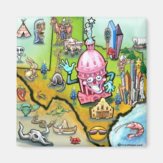 Austin Texas Cartoon Map Magneet (Voorkant)