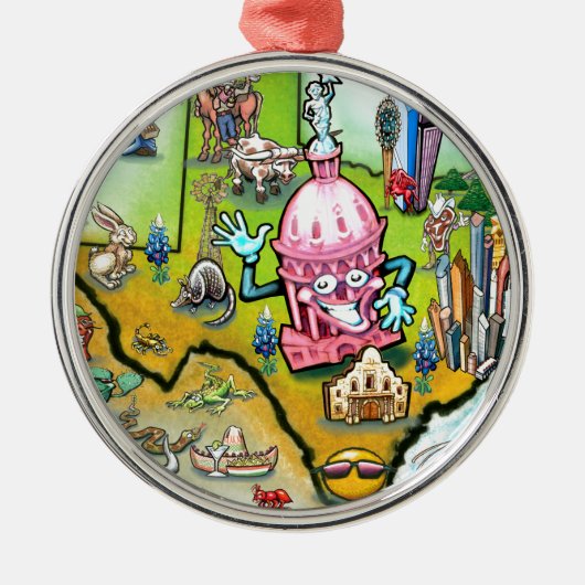 Austin Texas Cartoon Map Metalen Ornament (Voorkant)