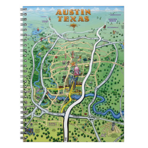 Austin Texas Cartoon Map Notitieboek