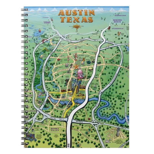 Austin Texas Cartoon Map Notitieboek (Voorkant)